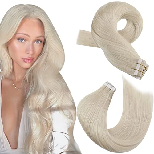 Moresoo Menselijk Haar Tape in Extensies Blond Onzichtbare Tape in Haarextensies Menselijk Haar Platina Blond Tape in Echt Haar Extensies 40 cm 20 Stuks/50g #60