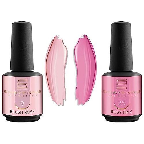 Shayenne Set van 2 uv-gelnagellak 9 Blush Rose Pink 15 ml + 25 Rosy Pink 15 ml UV LED-lamp kleurlak gellak nagellak nagellak nagellak Shellac (30 ml)