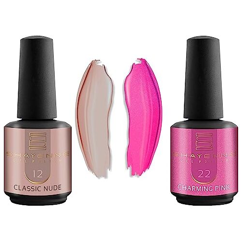 Shayenne Set van 2 uv-gelnagellak 12 Classic Nude 15 ml + 22 Charming Pink 15 ml UV LED-lamp kleurlak gellak nagellak nagellak nagellak Shellac (30 ml)