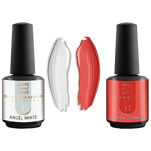 Shayenne Set van 2 uv-gel nagellak 1 Angel White 15 ml + 37 Funky Orange 15 ml UV LED lamp gekleurde lak gellak nagellak nagellak nagellak Shellac (30 ml)