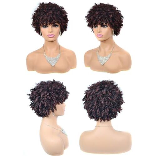 BusLum Afro Kinky Krullend Menselijk Haar Korte Pruiken for Vrouwen, Kort Krullend Menselijk Haar Pruiken Afro Krullend Pruik, Korte Kinky Krullend Pruiken (Color : F)