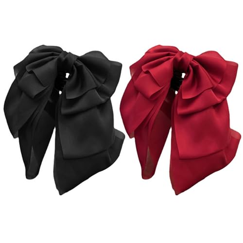 HEKARBAMILL Haarbogen voor vrouwen 2 stks zwart rood haar boog satijnen boog haar clips grote zijdeachtige lint bogen haaraccessoires voor vrouwen meisjes kort type haarbogen