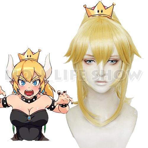 VLEAP Bowsette Prinses Bowser Perzik Teresa Boos Cosplay Pruik Volledige Haar Gouden Pruik Lange Bowsette Prinses Bowsette