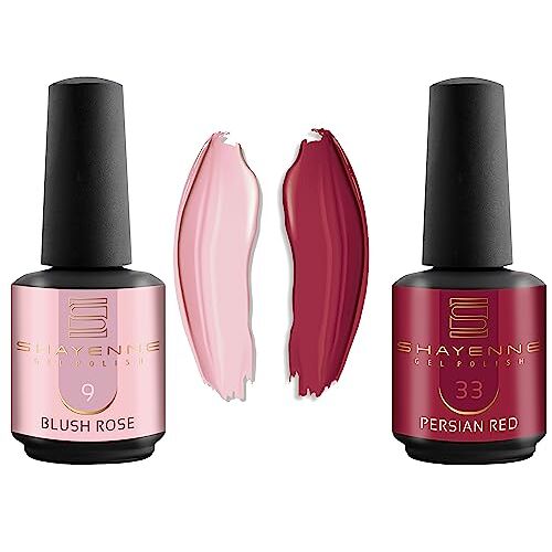 Shayenne Set van 2 uv-gelnagellak 9 Blush Rose Pink 15 ml + 33 Perzisch Rood Rood 15 ml UV LED-lamp kleurlak gellak nagellak nagellak nagellak Shellac (30 ml)