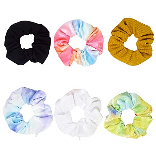 juanxian Fluwelen haarelastieken voor meisjes & vrouwen originele verborgen zak Scrunchie met ritsvak opslag voor accessoires, kleine voorwerpen, sleutels, geld (6-pack, 2)