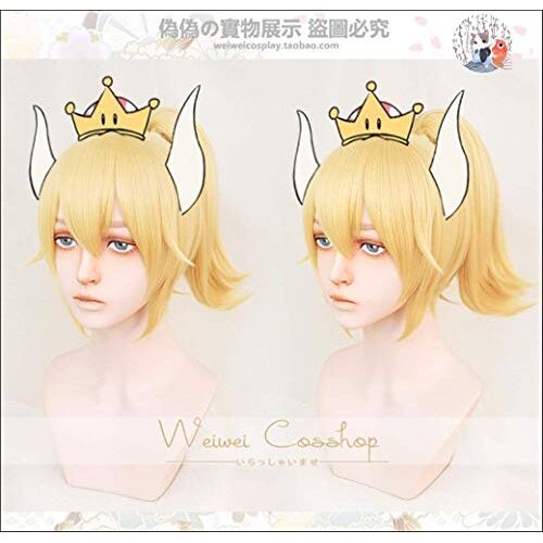 XINYIYI Anime Princess Bowsette Cosplay Wig Golden Super Mario Peach Koopa Bowser Role Playing Adult Synthetic Hair + Wig Cap