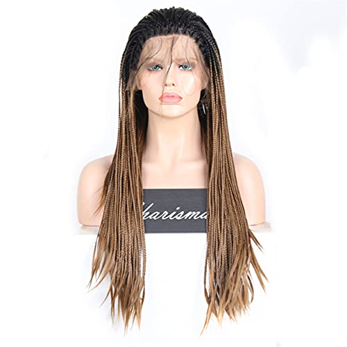 XiaXia Lace Front Synthetic Wig Braided Wig Lace Front Box Braided Wig Long Burgundy Lace Wig African American Box Braided Afro Braided Lace Front Wigs Braids Synthetic Wigs for Black Women,26 inch