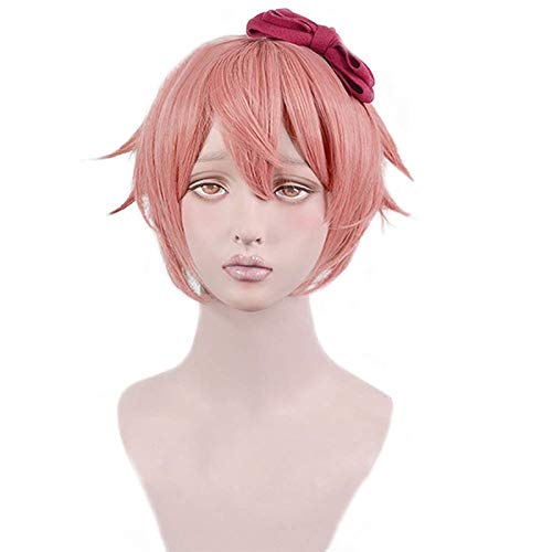 GGJKB Anime Doki Doki Literatuur Club Sayori Cosplay Pruik Natuurlijke Golf Korte Roze Bob Synthetisch Haar Kostuum Piay Pruiken + Pruik Cap KUAG3603