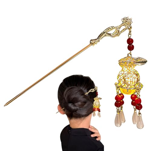 SKUDA Haarstokken met hangertjes   Chinese haaraccessoires   Retro Chinese haarstokjes met gloedlantaarn kwastje oude stijl vrouwen gloeiende haarspeld