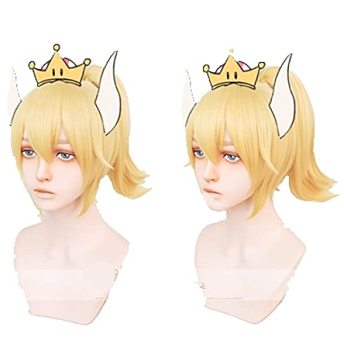 LINGCOS Princess Bowsette Cosplay Wig Golden Super Mario Peach Koopa Bowser Role Playing Adult Synthetic Hair Only Wig