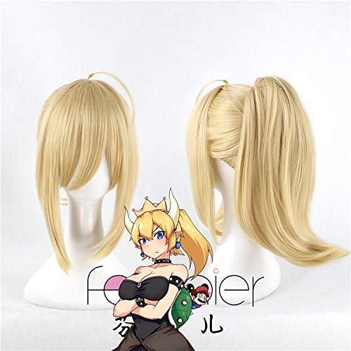 YHWW Biamoxer Bowsette Princess Bowser Peach Saber Lily Cosplay Pruik Blonde Clip Paardenstaart Haar