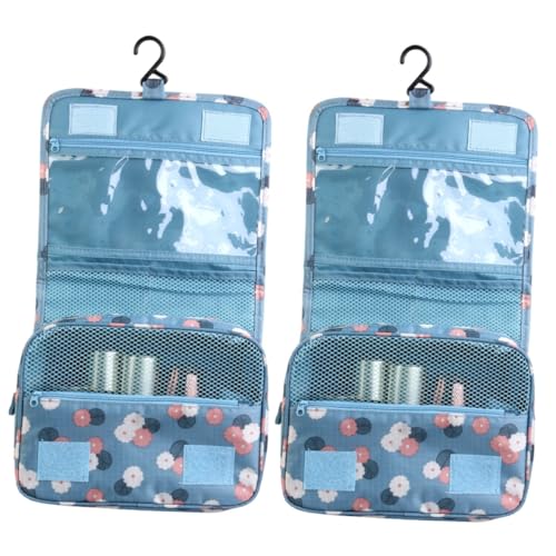 DOITOOL 2 Stuks toilettas met haak hangende toilettas Hangende make-uptas Blauwe toilettas Reis toilettas travel toiletry bag waterbestendig waszak Toiletartikelen Cosmetische tas reizen