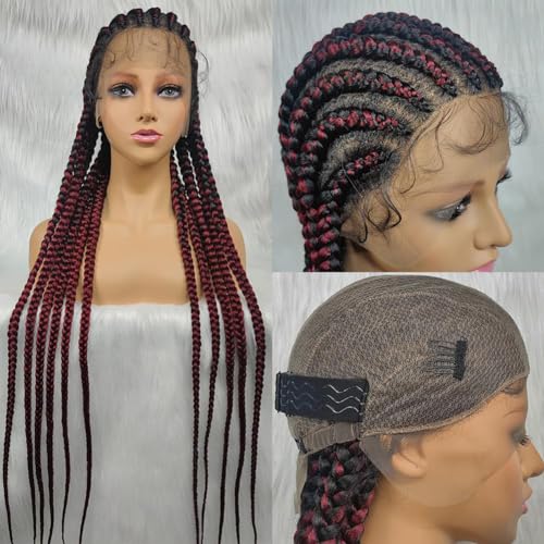 SonGxu Synthetic Hand Braided Wigs,Pure Handmade Knotless Braids Synthetic Wigs,Full Head Lace Front Box Braided Cornrow Braids Lace Frontal Wig,E