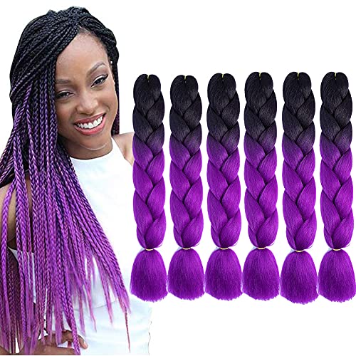 Shangxiu Jumbo Vlechten Haar Ombre Vlechten Haar 6 Stuks Kanekalon Haar Vlechten Extensions Voor Haak Twist Vlechten Haar (Zwart/Paars)