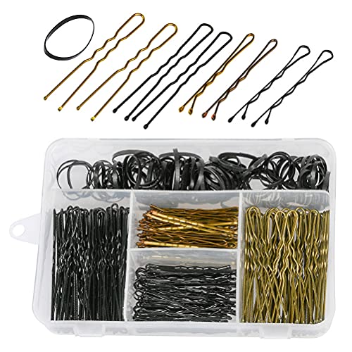 N\A 300 Stks Bobby Pins & Haarbanden Set Inclusief 100 Stks Haarbanden & 200 U Vorm Haarspelden Haarclips met Opbergdoos Bobby Pins voor Fijn Haar Blonde Bobby Pins Haar Bobby Pins Bobby Pin