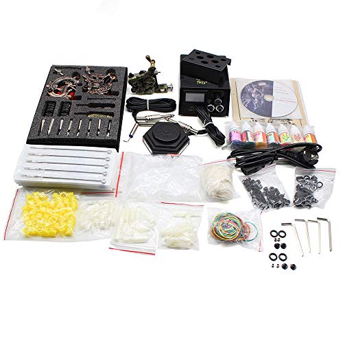 Ethedeal Tattoo kit, complete set tattoomachines, tattooset met 3 tattoo-pistolen, 7 inkten, 50 naalden.