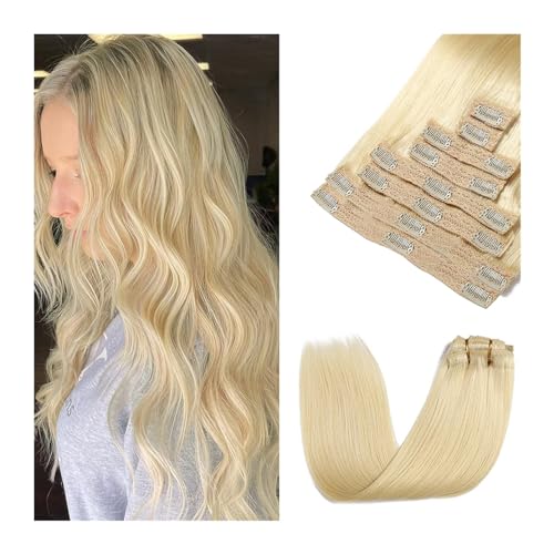 ruyi-1986 Clip-in haarextensions 8 stuks clip-in haarextensies echt menselijk haar blond, 14-26 inch blond 100% remy steil menselijk haar #613 blond clip-in haarextensies Clip-in-extensies (Size : 18inches, C