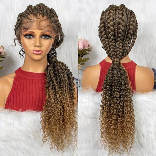 SonGxu Natural Hand Braided Wigs For Black Women,Long Braids Lace Braided Wigs,Knotless Braided Wigs For Black Women,Lightweight Braids Synthetic Wig,C