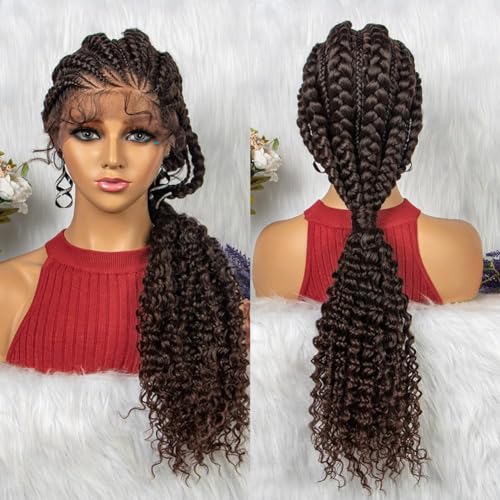 SonGxu Natural Hand Braided Wigs For Black Women,Long Braids Lace Braided Wigs,Knotless Braided Wigs For Black Women,Lightweight Braids Synthetic Wig,A