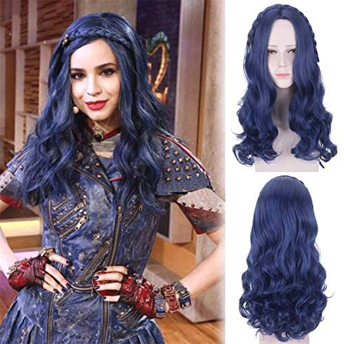 GABLOK Pruik voor Halloween Mode Kerst Party Dress Up Pruik Film Afstammelingen 2 Evie Cosplay Anime Karakter Pruik Donkerblauw