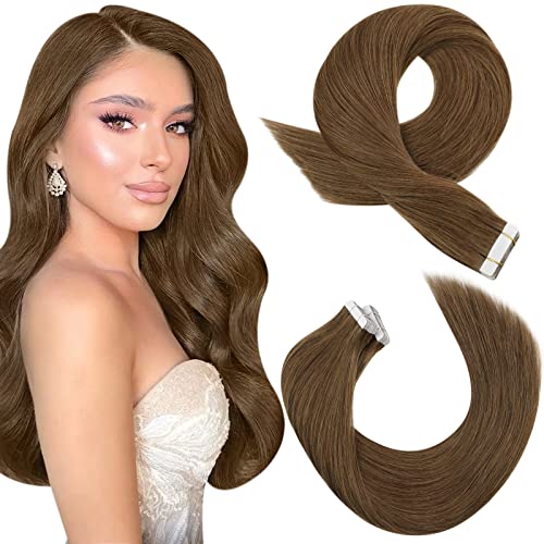 Moresoo Onzichtbare Tape in Haarextensies Menselijk Haar Bruin Tape in Extensies Echt 35 cm Menselijk Haar Kastanjebruin Tape in Echt Haar Extensies 20 Stuks/40g #8