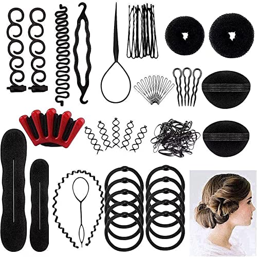 Peutpy 25 stuks haarkapsels hulpset, haaraccessoires stylingsset voor onmiskenbare haarstyling, haarstyling-gereedschapsset, meisjes Magic vlechthulp, pads, schuim, kapsel, accessoireset voor doe-het-zelf