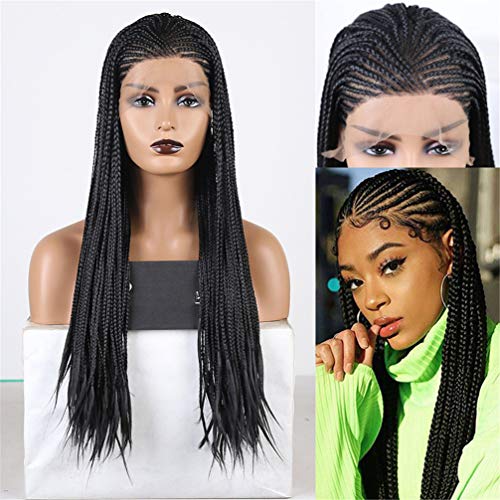 XiaXia Braided Synthetic Lace Front Wigs,Braided for Black Women African American Braids Wigs Synthetic Black Color Cheap Box Braided Hair Braids Knotless Braids Full Frontal Lace Glueless Wig,22 inch