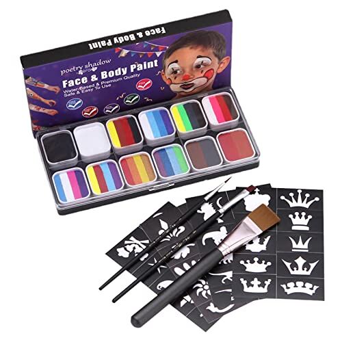 Peosevi Schminkset Wasbare gezichtskleur voor kinderen Vakantieschilderij 12-veelkleurige gezichtslichaamsverven, gezichtsmake-upjurk voor kinderen, schoonheidspaletkit, schminken