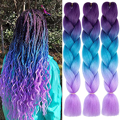 FY FANWYU Ombre Vlechthaar, 3 stuks/partij Ombre Vlechten Hair Extensions Hoge Temperatuur Synthetisch 60 cm Pre Uitgerekt Vlechten Haar voor Doos Vlechten Vlechten Haar