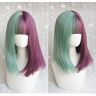 chenghuax Harajuku korte rechte kant voorpruiken met lucht pony lolita 2 toon kleur gemengd hittebestendig synthetisch vezel haar voor cosplay 20 inches (kleur: paars groen, editie: verpleeggereedschap) chenghu