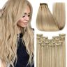 YoungSee Clip in Hair Extensions Highlights 12 Inch Remy Clip in Human Hair Extensions Blonde Highlights Hair Extensions Clip in Highlights #16/22 Gloden Blonde with Middle Blonde 80gram 7 pcs