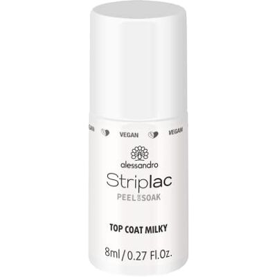 alessandro Striplac Peel or Soak Vegan Top Coat Milky led-toplak voor een melkachtige verflak voor perfecte nagels in 15 minuten, 8 ml alessandro Striplac Peel or Soak Vegan Top Coat Milky led-toplak voor een melkachtige verflak voor perfecte nagels in 15 minuten, 8 ml