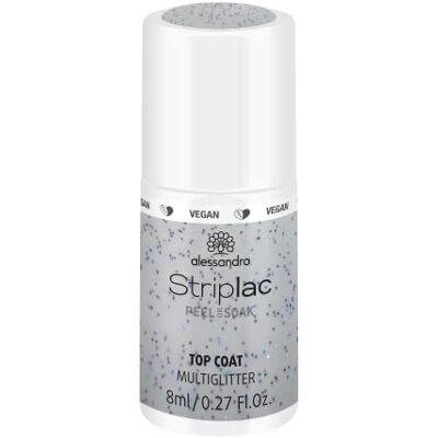 alessandro Striplac Top Coat Multiglitter – uv-toplak voor briljante glans – sneldrogend en beschermend – veganistisch en dierproefvrij – 8 ml alessandro Striplac Top Coat Multiglitter – uv-toplak voor briljante glans – sneldrogend en beschermend – veganistisch en dierproefvrij – 8 ml