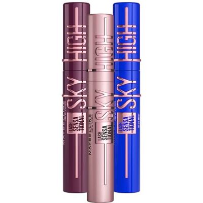 MAYBELLINE New York Lash Sensational Sky High Mascara voor lange wimpers, zeer zwart, blauw en bordeauxrood, 3 x 7,2 ml MAYBELLINE New York Lash Sensational Sky High Mascara voor lange wimpers, zeer zwart, blauw en bordeauxrood, 3 x 7,2 ml