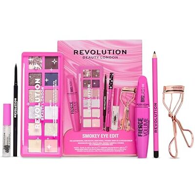 Revolution Beauty London Revolution the Smokey Eye Edit, 6-delige oogmake-upset Brow Gel, wenkbrauwpotlood, mascara, eyeliner, palette & wimperkruller, vegan & dierproefvrij Revolution Beauty London Revolution the Smokey Eye Edit, 6-delige oogmake-upset Brow Gel, wenkbrauwpotlood, mascara, eyeliner, palette & wimperkruller, vegan & dierproefvrij