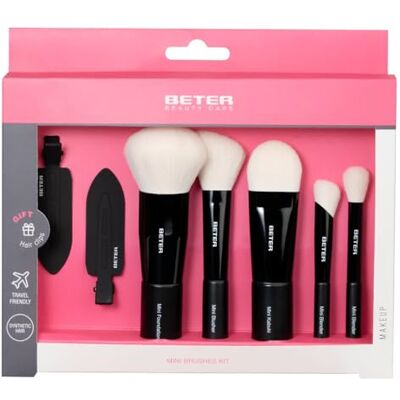 Beter Make-upkwastenset, 5-delig, extra zacht kunsthaar, mini-kwastenset, kabuki, rouge, foundation, concealer en oogschaduw + 2 haarclips, ideaal voor op reis Beter Make-upkwastenset, 5-delig, extra zacht kunsthaar, mini-kwastenset, kabuki, rouge, foundation, concealer en oogschaduw + 2 haarclips, ideaal voor op reis