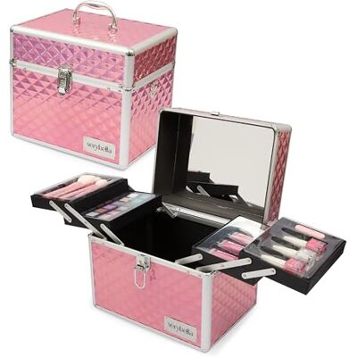 verybella Make-upkoffer met schouderriem en handvat, 31 x 22,5 x 27 cm, met 4 planken op twee niveaus, spiegel, 4 make-upkwasten, 1 palet 18 oogschaduw, 4 lipgloss aardbeien, 3 peel-off-nagellakken verybella Make-upkoffer met schouderriem en handvat, 31 x 22,5 x 27 cm, met 4 planken op twee niveaus, spiegel, 4 make-upkwasten, 1 palet 18 oogschaduw, 4 lipgloss aardbeien, 3 peel-off-nagellakken