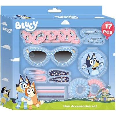 CERDÁ LIFE'S LITTLE MOMENTS Bluey Beauty-set voor kinderen, met bril, pincet, haarbanden en haarelastiekjes, complete 17-delige haarset met Bluey-personages CERDÁ LIFE'S LITTLE MOMENTS Bluey Beauty-set voor kinderen, met bril, pincet, haarbanden en haarelastiekjes, complete 17-delige haarset met Bluey-personages