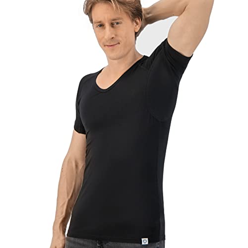 Fibershirts ® Anti Zweet Shirt T-shirt tegen zweetvlekken Anti Zweet Onderhemd Met ArmPads PRO & Zilver Behandeling Heren V-Hals