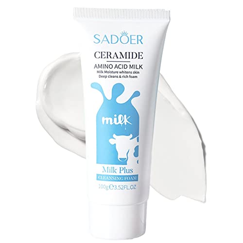 Xiaocao Melk Gezichtsreiniger   Melk Gezichtswas,3.52 fl oz Ceramide Gezichtsreiniger, Gevoelige Huid Kalmerende Reiniger, Aminozuur Milde Reiniger voor Vrouwen