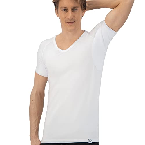 Fibershirts ® Anti Zweet Shirt T-shirt tegen zweetvlekken Anti Zweet Onderhemd Met ArmPads PRO & Zilver Behandeling Heren V-Hals