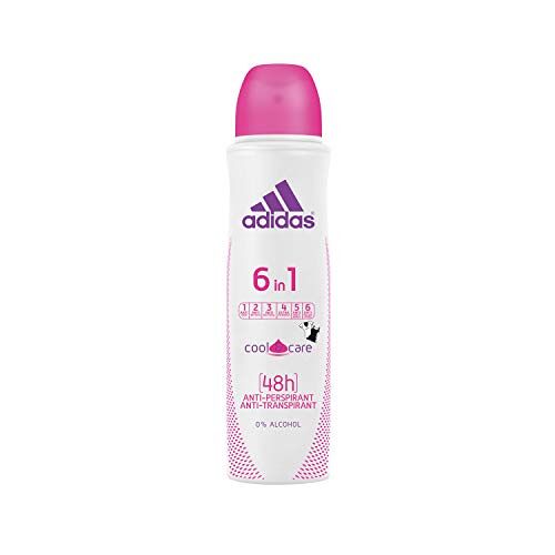 adidas 6-in-1 deospray voor dames, verfrissende anti-transpirant tegen zweetgeur, okselzweet, witte vlekken, gele verkleuringen en bacteriën, pH-huidvriendelijk, verpakking van 6 stuks (6 x 150 ml)