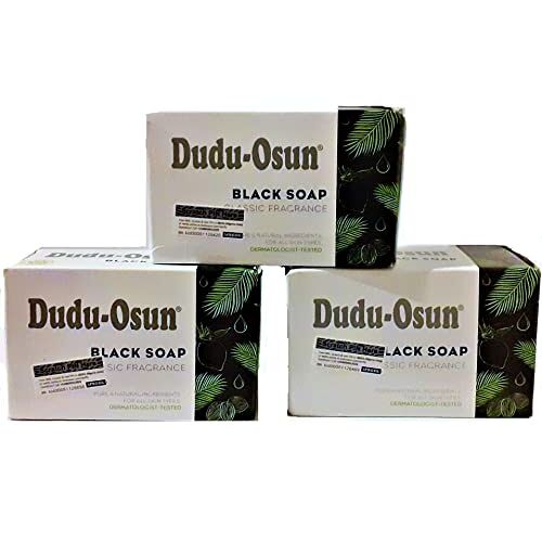 Dudu-osun 3x150g BIO, hygiënisch geseald & individueel verpakt CLASSIC Black Soap   Afrikaanse zwarte zeep   Kampeer-, douche-, scheer- en gezichtszeep   met sheaboter & aloë vera [totaal: 450g]