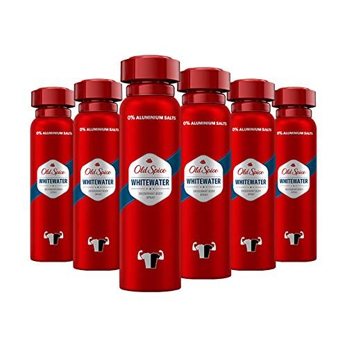 Old Spice Whitewater Deodorant Bodyspray, verpakking van 6 stuks (6 x 150 ml), deodorant spray zonder aluminium, voor mannen, deodorant met langdurige geur