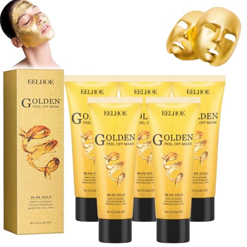 BeRFLo Afneembaar goudfolie gezichtsmasker, Beilingmei 98,4% gouden gezichtsmasker, anti-aging gouden gezichtsmasker, gouden gezichtsmasker (5pcs)