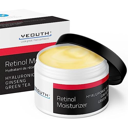 YEOUTH Retinol Vochtinbrenger, Retinol crème met Hyaluronzuur en Groene Thee, Nachtcrème Tegen Rimpels, Fijne Lijntjes en Pigmentvlekken, Hydraterende Gezichtscrème 120g