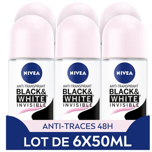 NIVEA Black & White Deo Ball (6 x 50 ml), deodorant anti-transpiratie bal voor dames, deodorant voor vrouwen, anti-witte deodorant met alcoholvrije formule