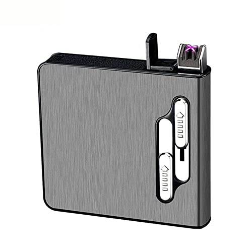 FANOYA Heren elektronische sigarettenkoker 20 pakjes automatische pop-up sigaretten, dubbele boog sigarettenkoker, USB-interface, 2 stuks,Black
