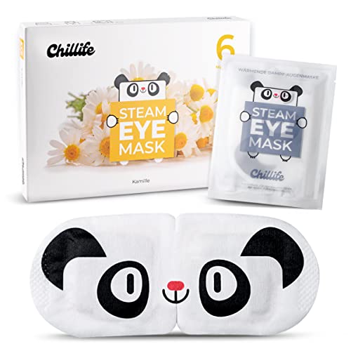 Chillife 6 oogmaskers met kamille-geur, verwarmend oogmasker voor ontspanning, spa, wellness, helpt bij droge, gezwollen ogen en donkere kringen, Steam Eye Mask met panda-design