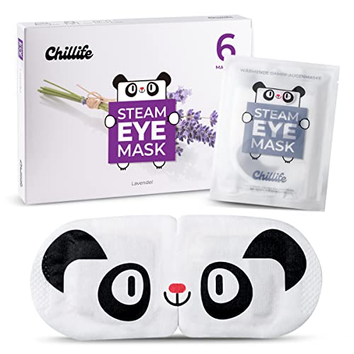 Chillife 6 oogmaskers met lavendelgeur, verwarmend oogmasker voor ontspanning, spa, wellness, helpt bij droge, gezwollen ogen en donkere kringen, Steam Eye Mask met panda-design